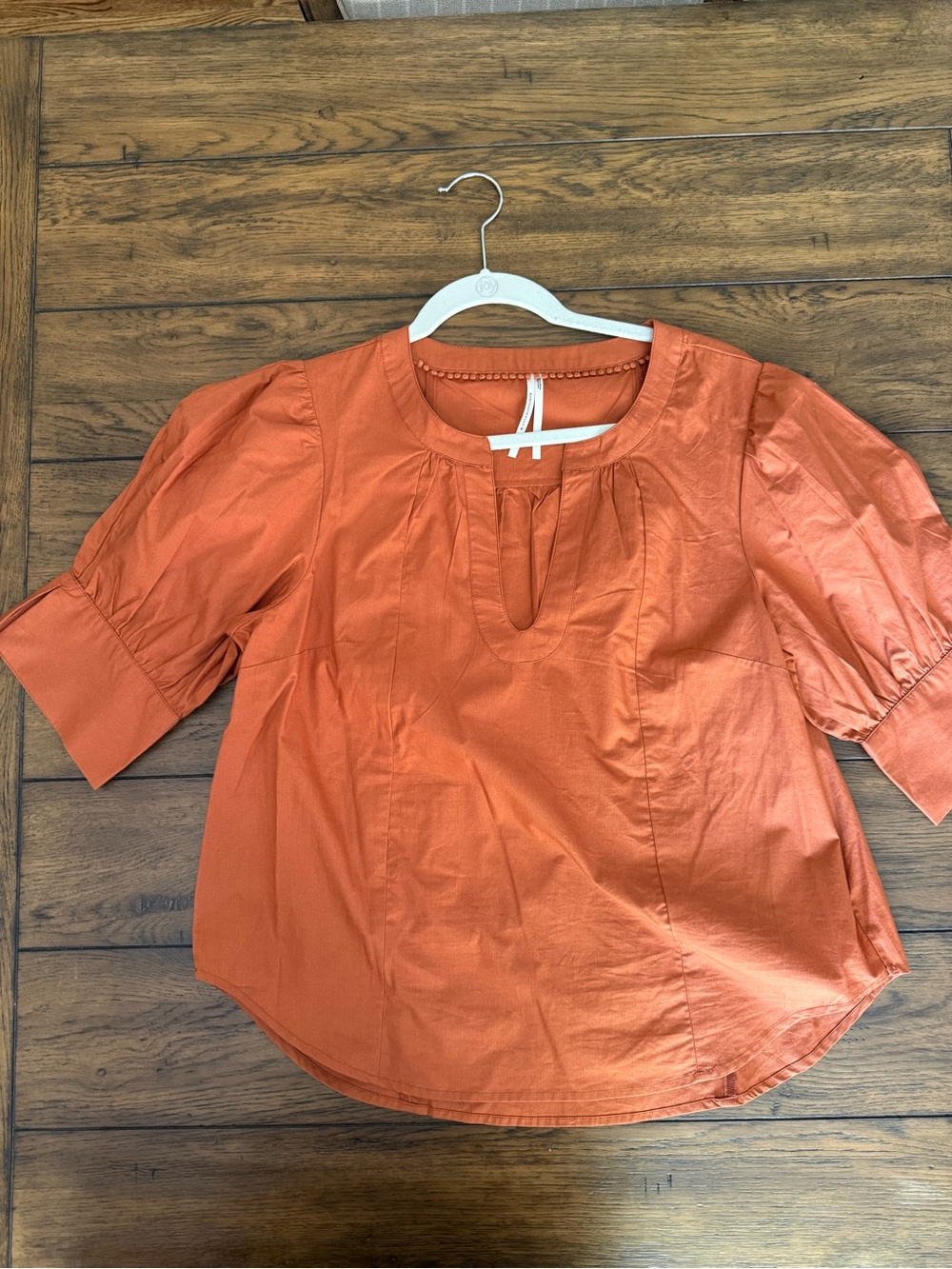 Anthropologie Burnt Orange Puff Sleeve Keyhole Blouse